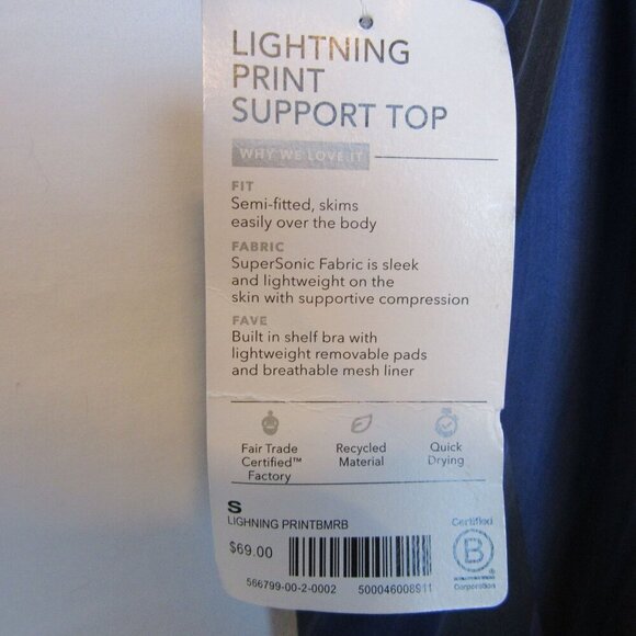 Athleta Lightning Printed Support Top Small Blue Black NEW High Neck Sports Bra - Picture 4 of 5